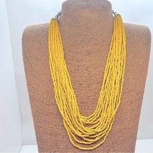 Retro 24’ Sunshine Yellow Multi-Strand Seed Bead Silver Tone Necklace